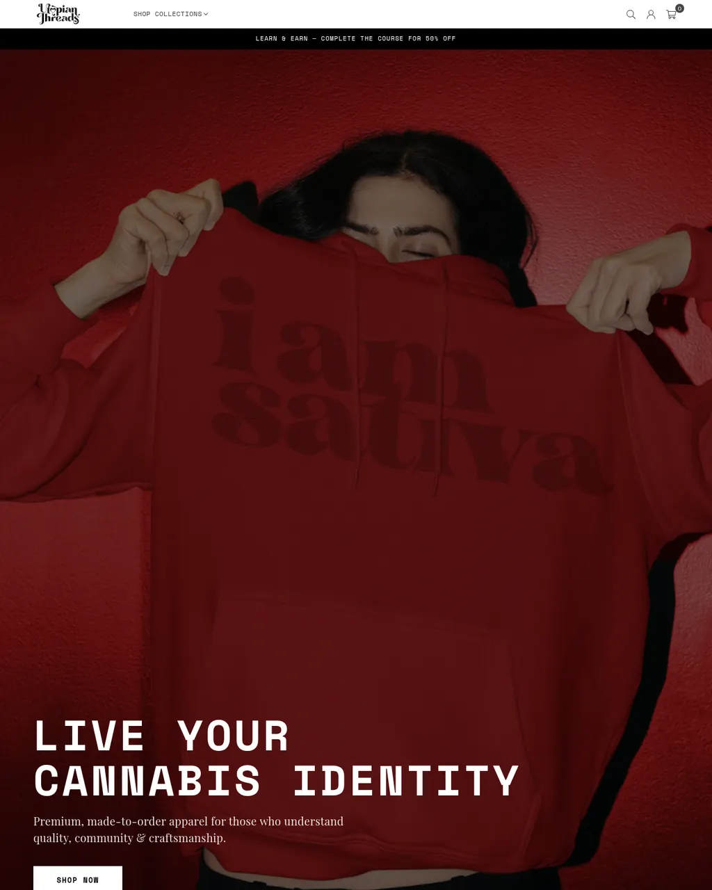 Utopian Threads homepage: Live your cannabis identity